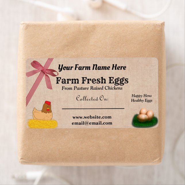 Burlap and Plaid Farm Fresh Chicken Eggs Label (Insitu)