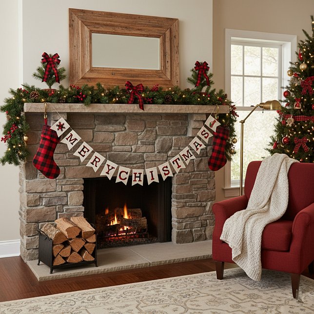 Burlap and plaid Merry Christmas Bunting Flags (Creator Uploaded)