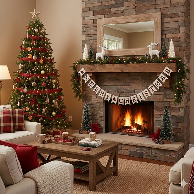 Burlap and plaid Merry Christmas Bunting Flags (Creator Uploaded)