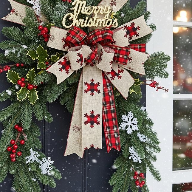 Burlap and plaid snowflakes satin ribbon (Creator Uploaded)