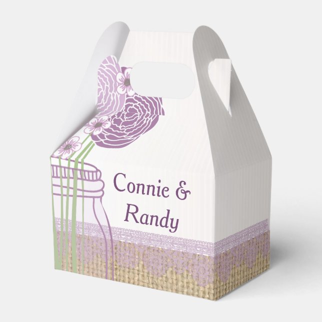 Burlap and Purple Mason Jar Wedding Favor Box (Front Side)