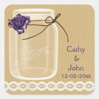 burlap and purple rose mason jar envelope seals