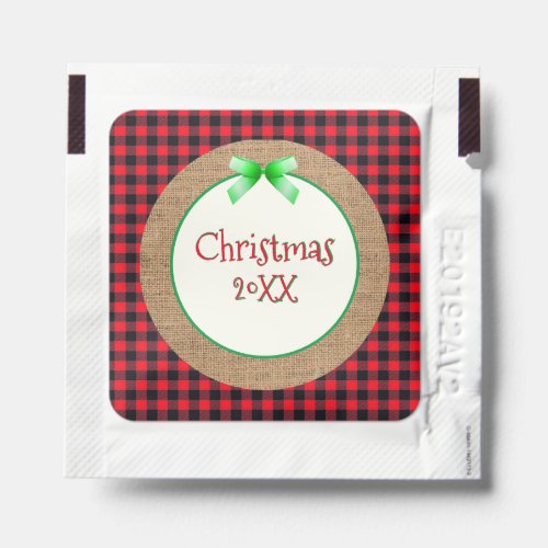 Burlap and Red Buffalo Plaid Dated Christmas Hand Sanitizer Packet