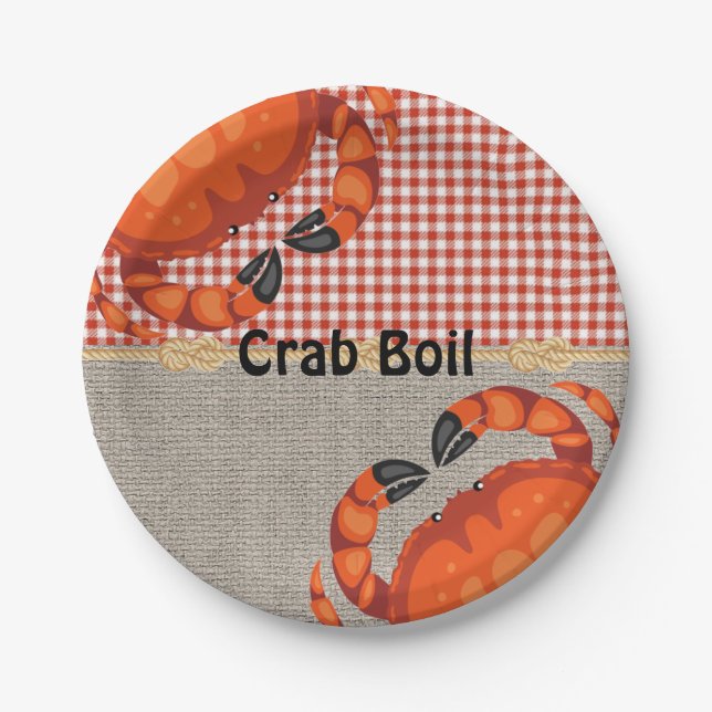 Burlap And Red Gingham Crab Boil Party Paper Plates (Front)