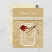 burlap and red rose mason jar thank you postcard (Front/Back)