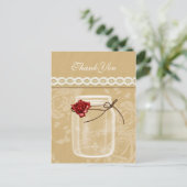 burlap and red rose mason jar thank you postcard (Standing Front)