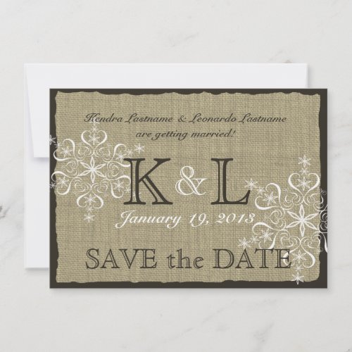 Burlap and Snowflakes Save the Date