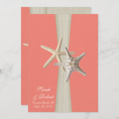 Burlap and Starfish Shell Coral Beach Wedding Invitation (Front/Back)