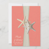 Burlap and Starfish Shell Coral Beach Wedding Invitation (Front)