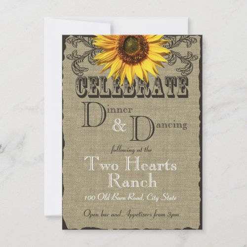 Burlap and Sunflower Dinner and Dancing Announcement