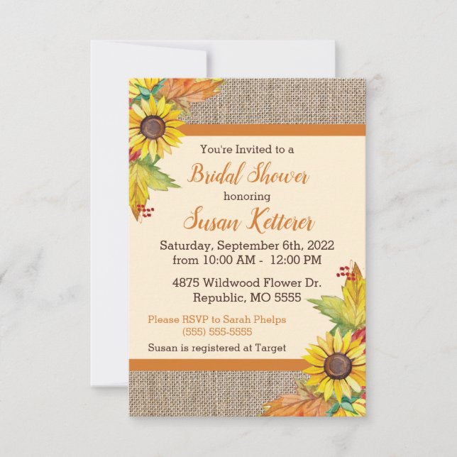 Burlap and Sunflowers Bridal Shower Invitation (Front)