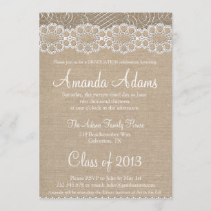 Burlap and Vintage Lace Graduation Invitation
