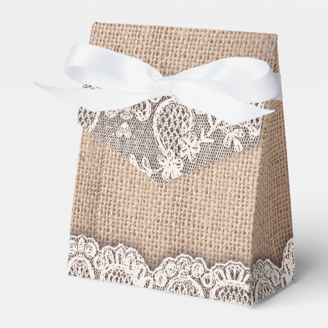 burlap and vintage lace wedding favor box (Front Side)