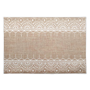 Burlap and white lace print cloth placemat