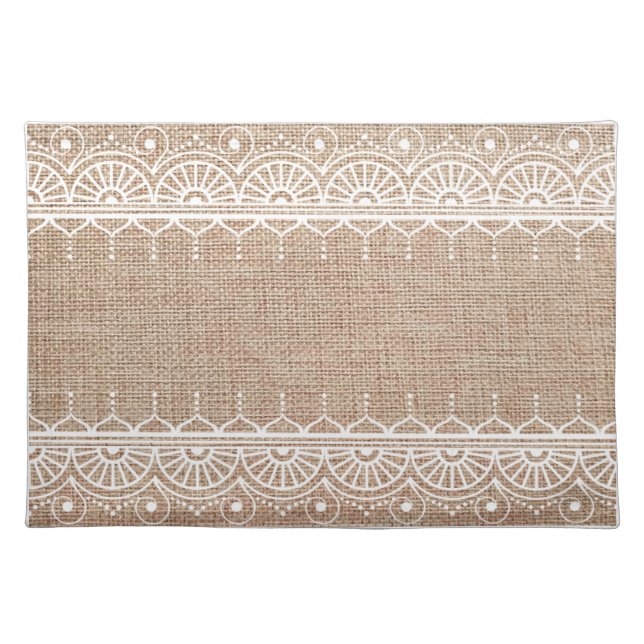 Burlap and white lace print cloth placemat (Front)