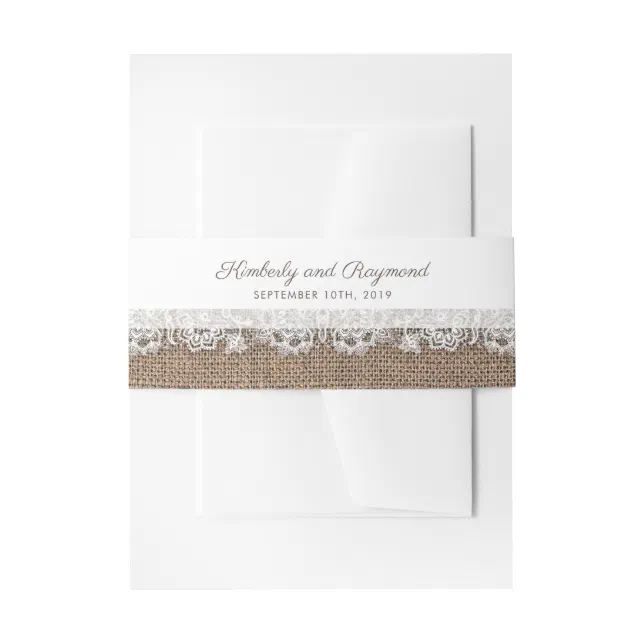 Burlap and White Lace Rustic Wedding Invitation Belly Band Zazzle