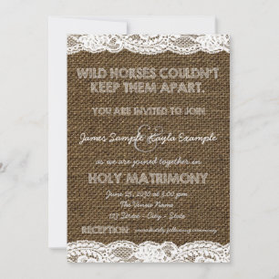 Burlap and White Lace Wedding Invitation