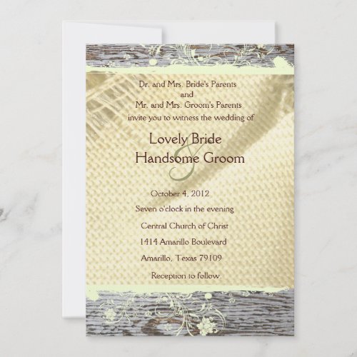Burlap and Wood Country Wedding Invitation