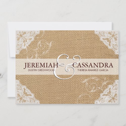 Burlap Antique White Lace Wedding Invitation