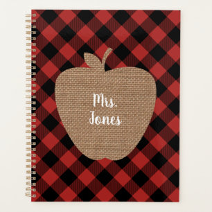 Burlap Apple Buffalo Plaid Teacher Planner