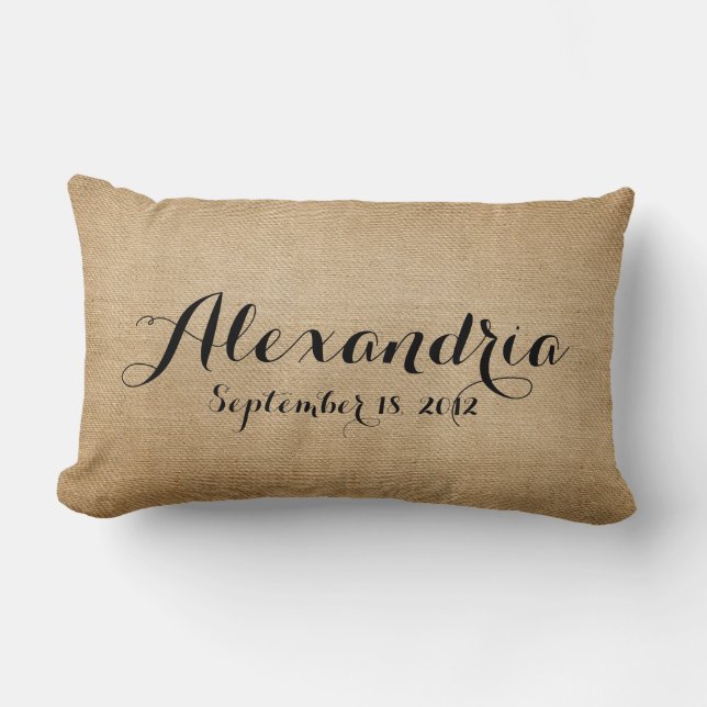 Burlap Baby Birth Date Name Heaven Sent Lumbar Pillow (Front)
