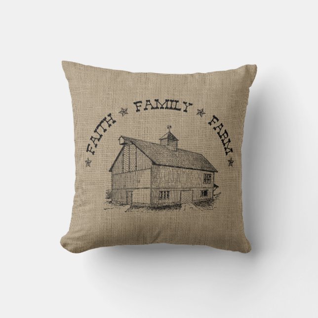 Burlap Barn Throw Pillow (Front)