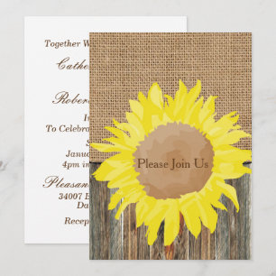 Burlap Barnwood and Sunflower Invitation Template