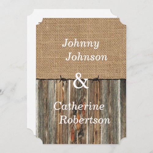 Burlap Barnwood Barbed Wire Invitation