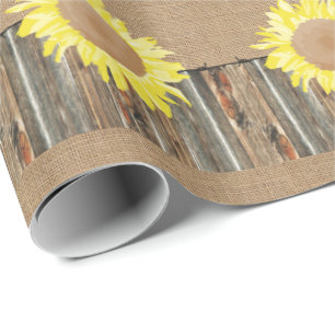 Burlap Barnwood Barbed Wire Sunflower Gift Wrapping Paper
