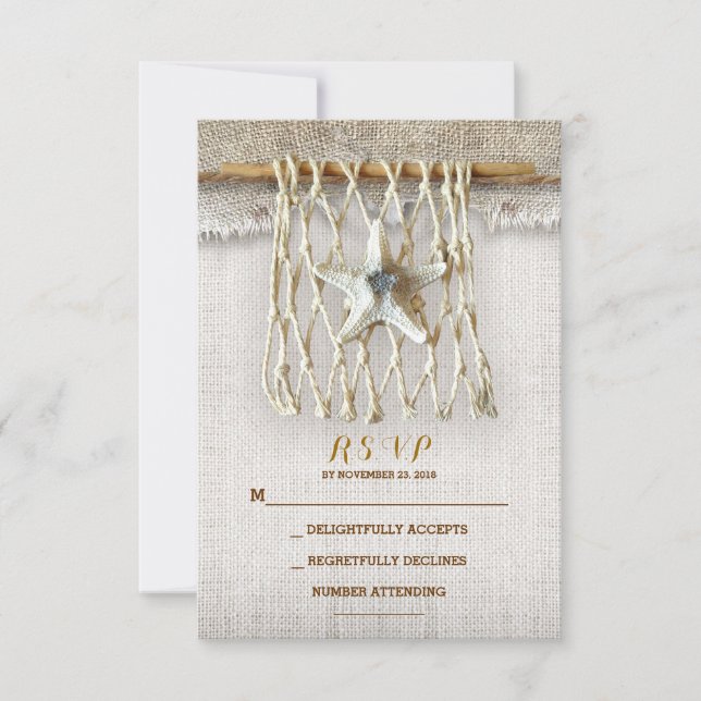 BURLAP BEACH WEDDING RSVP CARDS (Front)