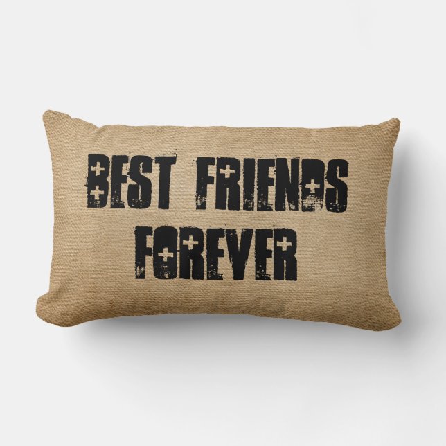 Burlap Best Friends Forever Lumbar Pillow (Front)