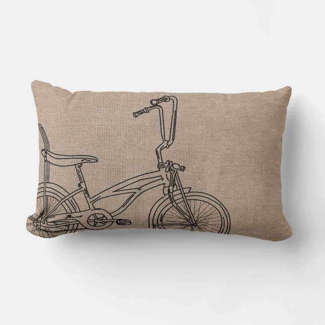 Burlap Bicycle Old Bike Lumbar Pillow (Front)