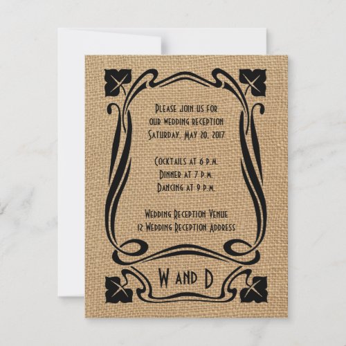 Burlap Black Art Deco Wedding Reception Cards