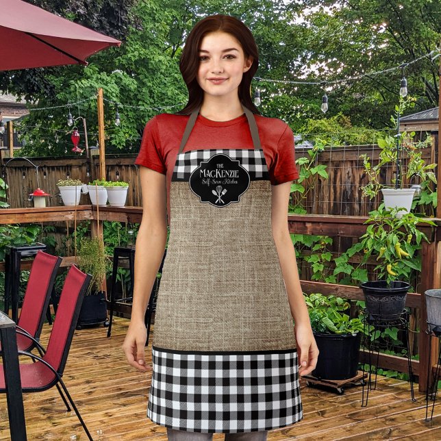 Burlap Black Buffalo Check Personalized Apron (Creator Uploaded)