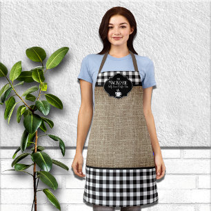 Burlap Black Buffalo Check Personalized Apron