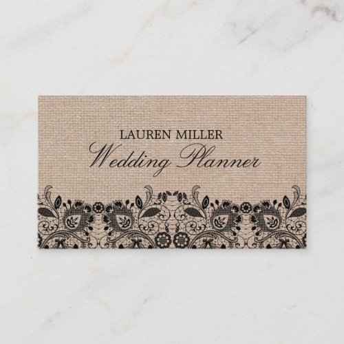 Burlap &amp; Black Lace Business Card
