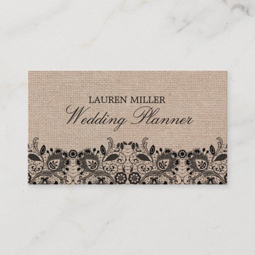 Customizable Burlap &amp; Black Lace Business Card