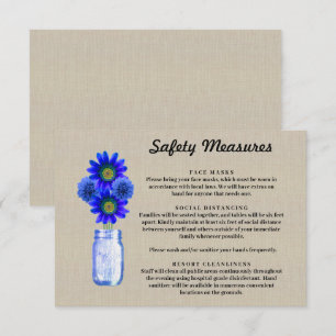 Burlap Blue Floral Mason Jar Safety Measures Enclosure Card