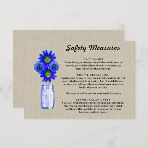 Burlap Blue Floral Mason Jar Safety Measures Enclosure Card