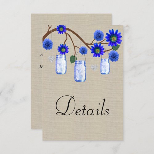 Burlap Blue Floral Mason Jars Wedding Details Enclosure Card