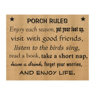 Burlap Board Signs - Porch Rules