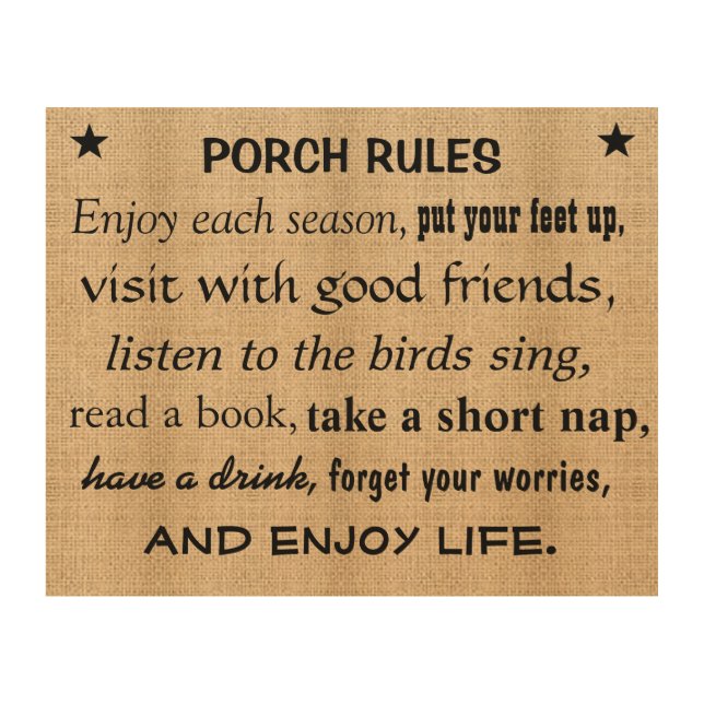Burlap Board Signs - Porch Rules (Front)