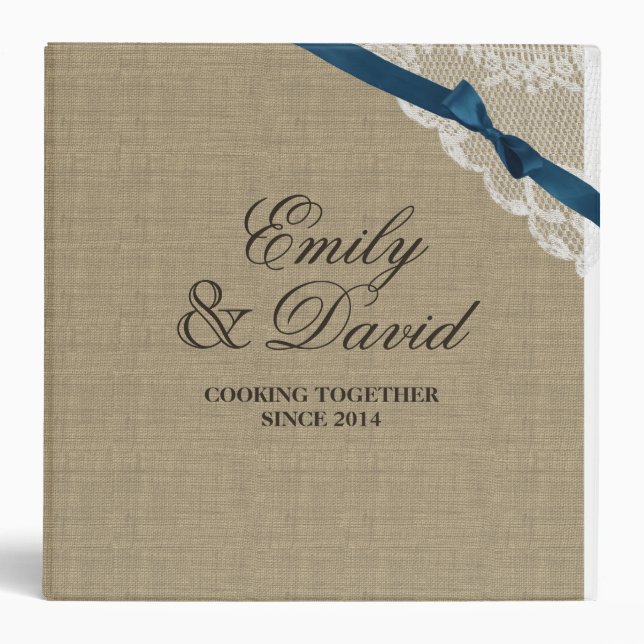 Burlap Bow and Lace Look Printed Recipe Binder (Front)