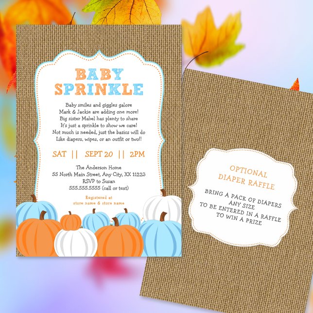 Burlap Boy Pumpkin baby sprinkle invitation (Creator Uploaded)