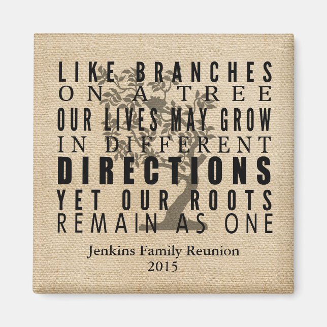 Burlap Branches on a Tree Family Reunion Quote Magnet (Front)