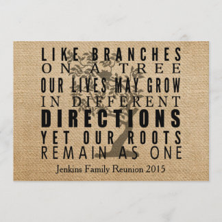Burlap Branches Tree Family Reunion Invitation