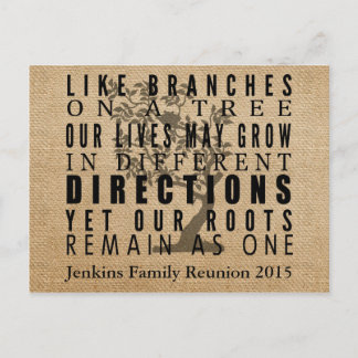 Burlap Branches Tree Family Reunion Invitation Postcard