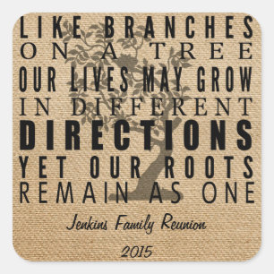 Burlap Branches Tree Family Reunion Square Sticker