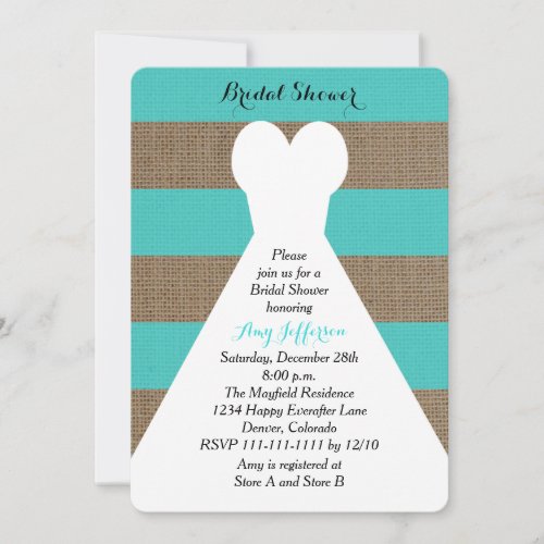 Burlap Bridal Shower Invitations - Turquoise