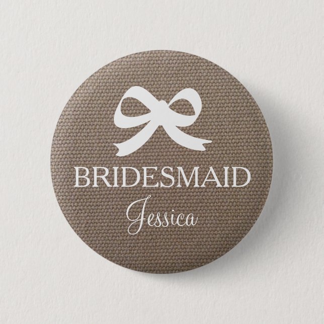 Burlap bridesmaid button for country wedding party (Front)